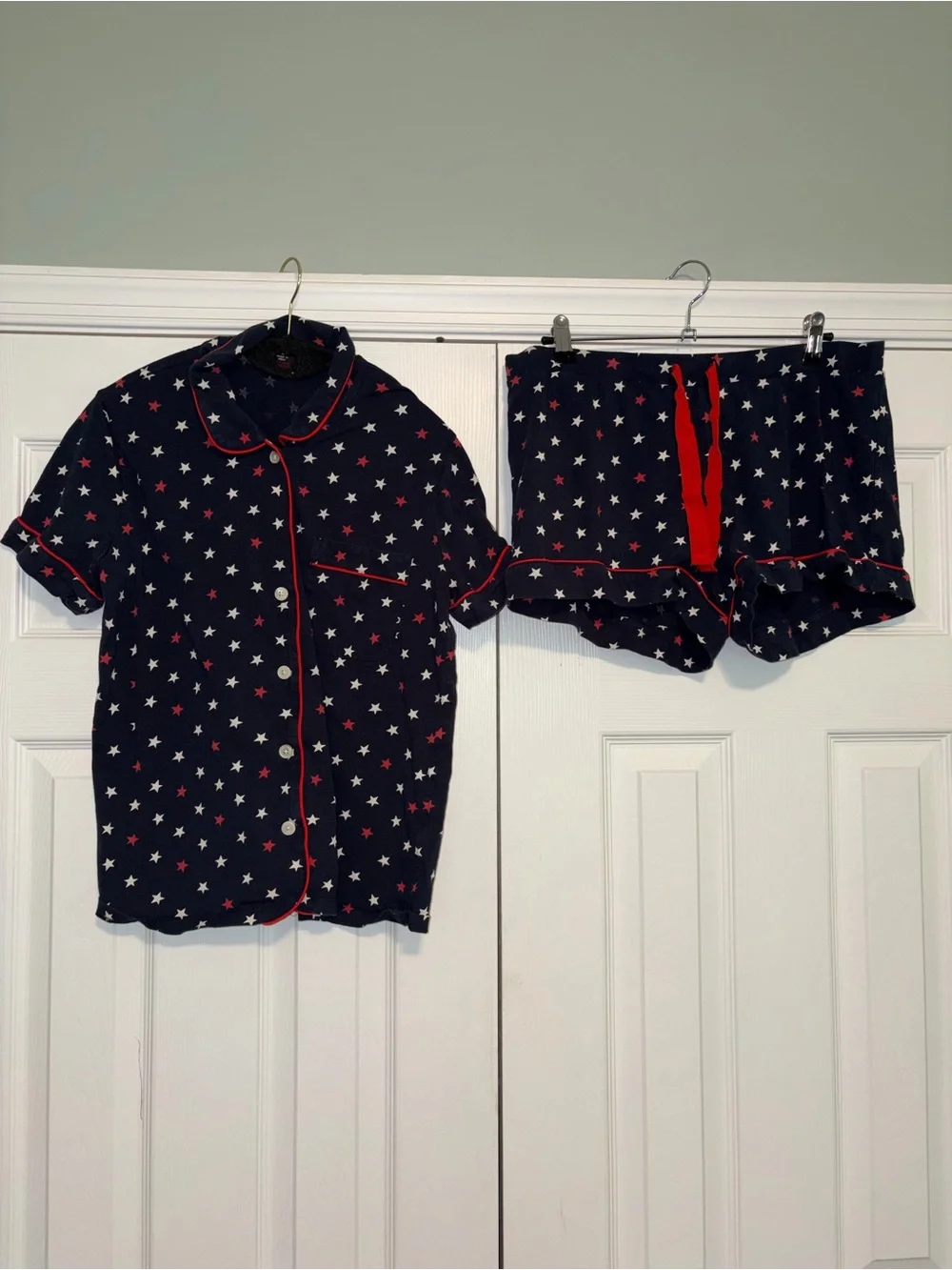 J. Crew Women's M 2-Piece Star Pajama Set Collared Button Top w shorts